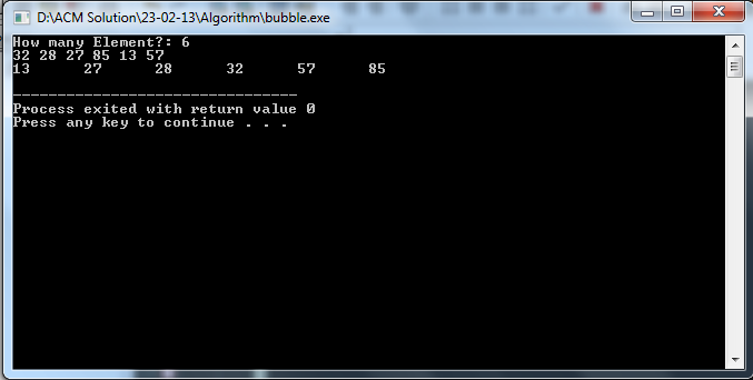 Bubble Sort Algorithm Output Screen